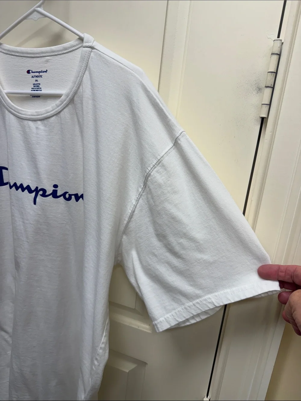 Champion White Short Sleeve Tee with Blue Logo - Picture 4 of 9